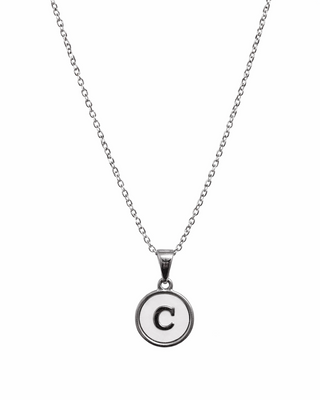 Collar Letra Madre Perla Plateado