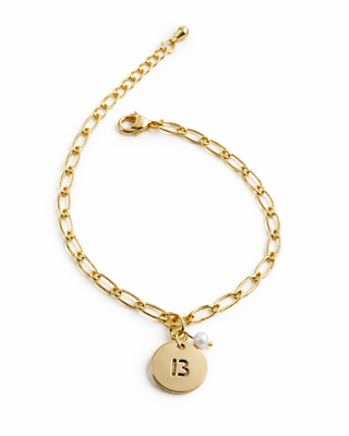 Pulsera Letra Medalla Perla