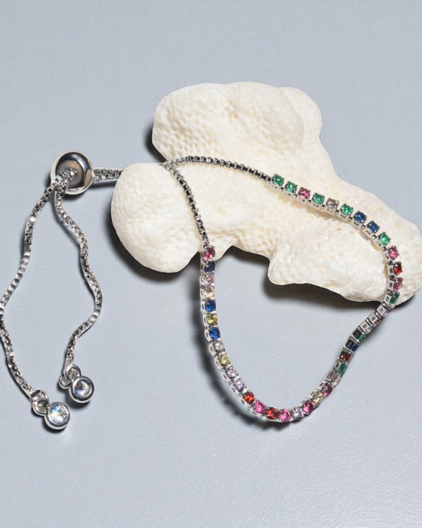 Pulsera Tennis Plateada Ajustable Colores