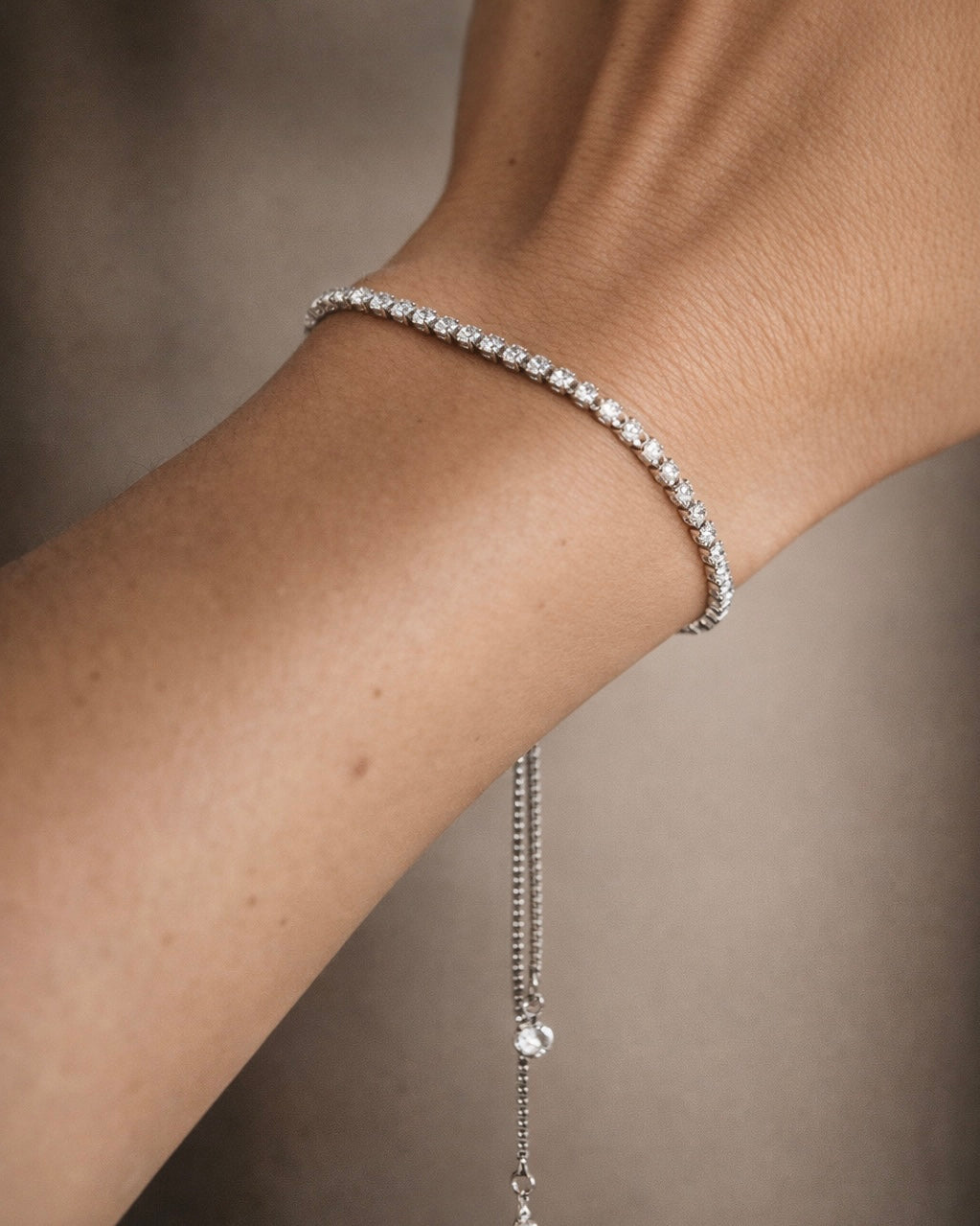 Pulsera Tennis Plateado Ajustable Blanca