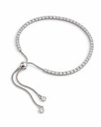 Pulsera Tennis Plateado Ajustable Blanca