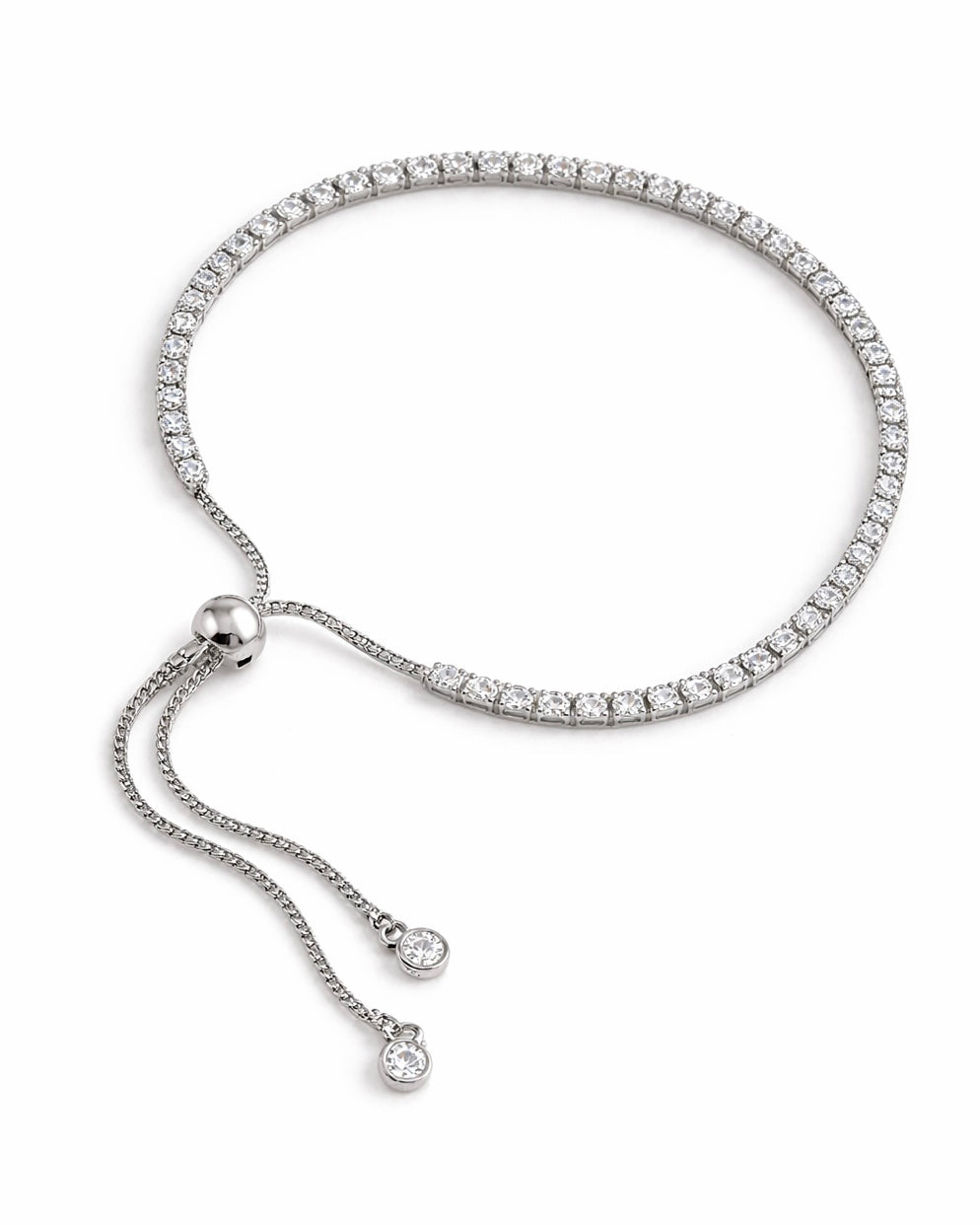 Pulsera Tennis Plateado Ajustable Blanca