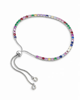 Pulsera Tennis Plateada Ajustable Colores