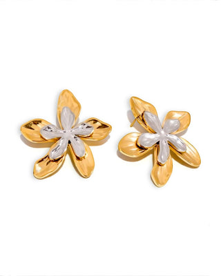 Aretes Flor Doble Bicolor