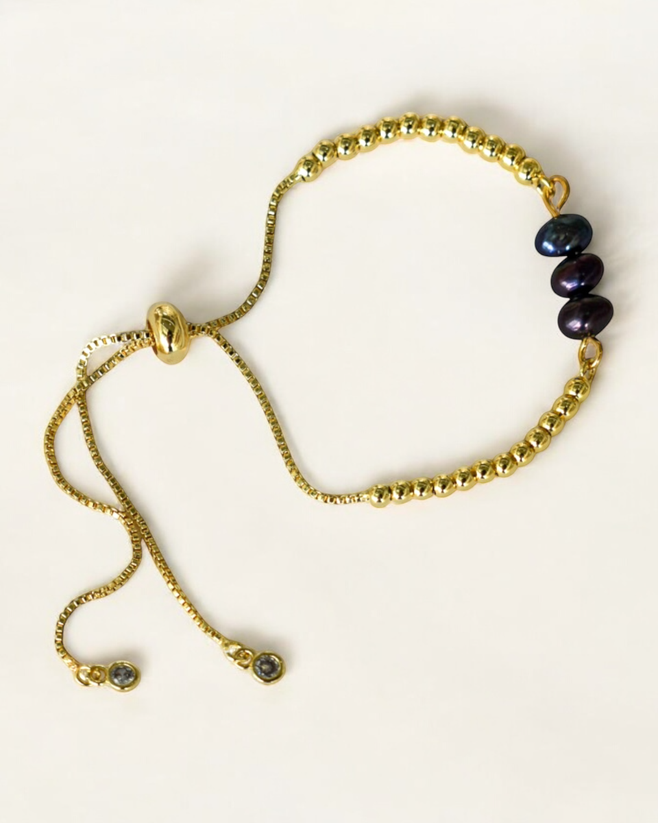 Pulsera Tres Perlas Azules Ajustable