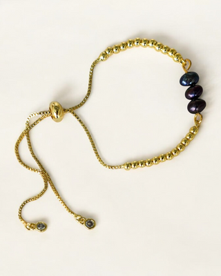 Pulsera Tres Perlas Azules Ajustable