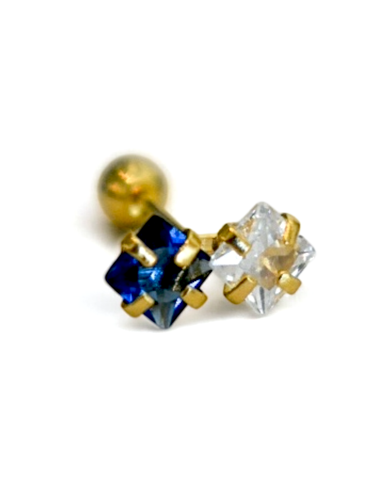Piercing Dos Cristales Blanco y Azul Oro 10K - 1 pza
