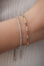 Pulsera Tennis Plateado Ajustable Blanca