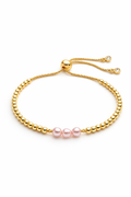 Pulsera Tres Perlas Rosas Ajustables