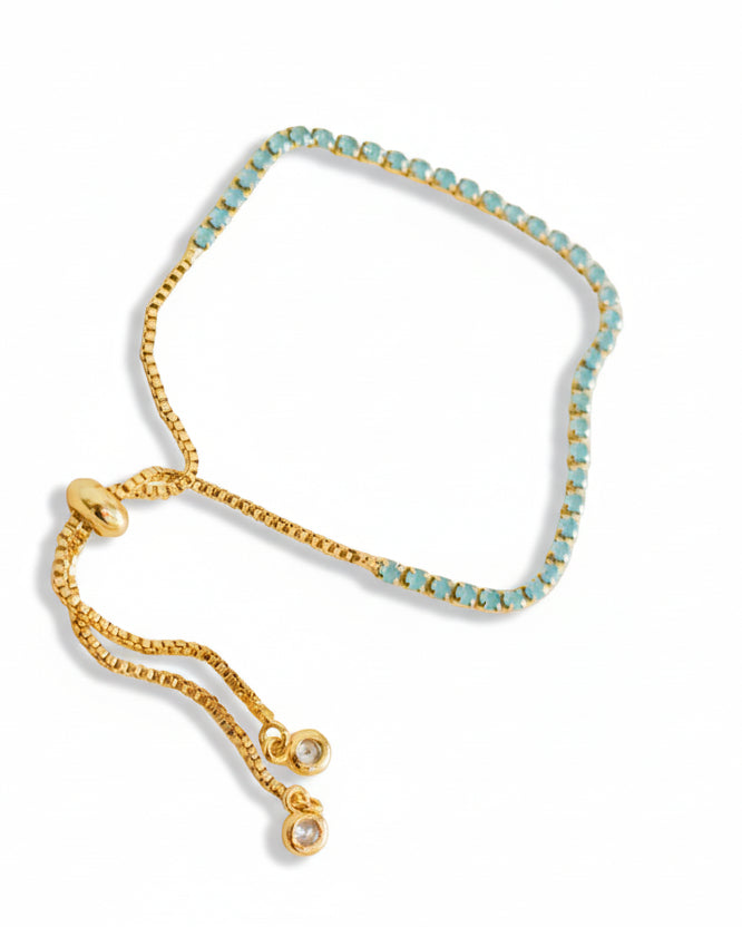 Pulsera Tennis Ajustable Azul Aqua