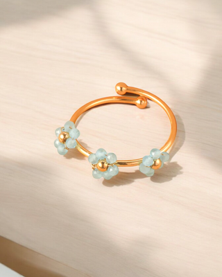 Anillo Flores Cristales Azules