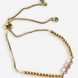 Pulsera Tres Perlas Rosas Ajustables