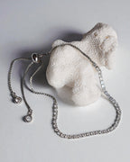 Pulsera Tennis Plateado Ajustable Blanca