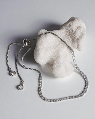 Pulsera Tennis Plateado Ajustable Blanca