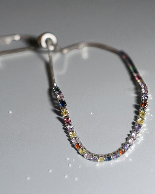 Pulsera Tennis Plateada Ajustable Colores