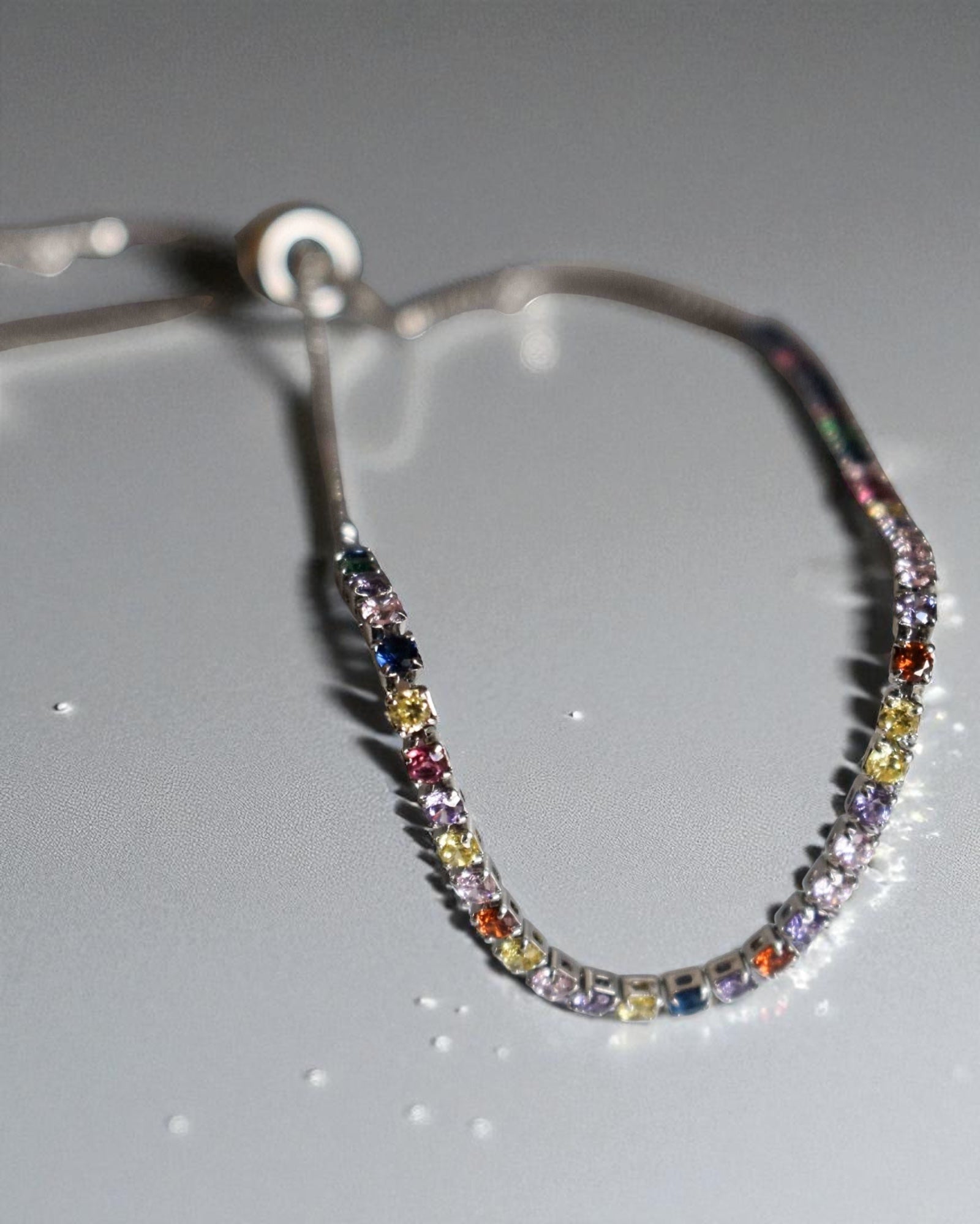 Pulsera Tennis Plateada Ajustable Colores