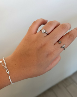 Anillo Corazón Cristal Plateado