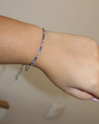 Pulsera Tennis Plateada Ajustable Colores