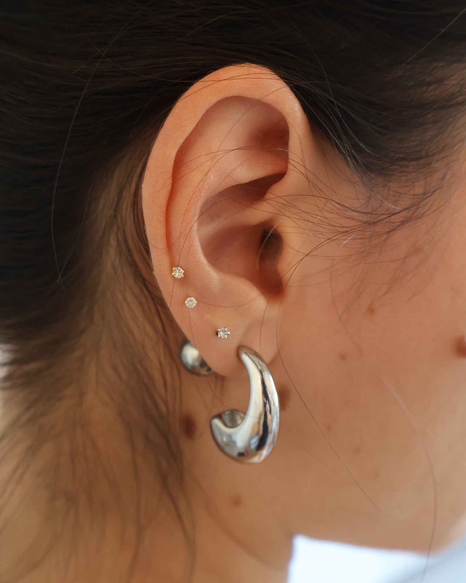 Aretes Gota Doble Plateados